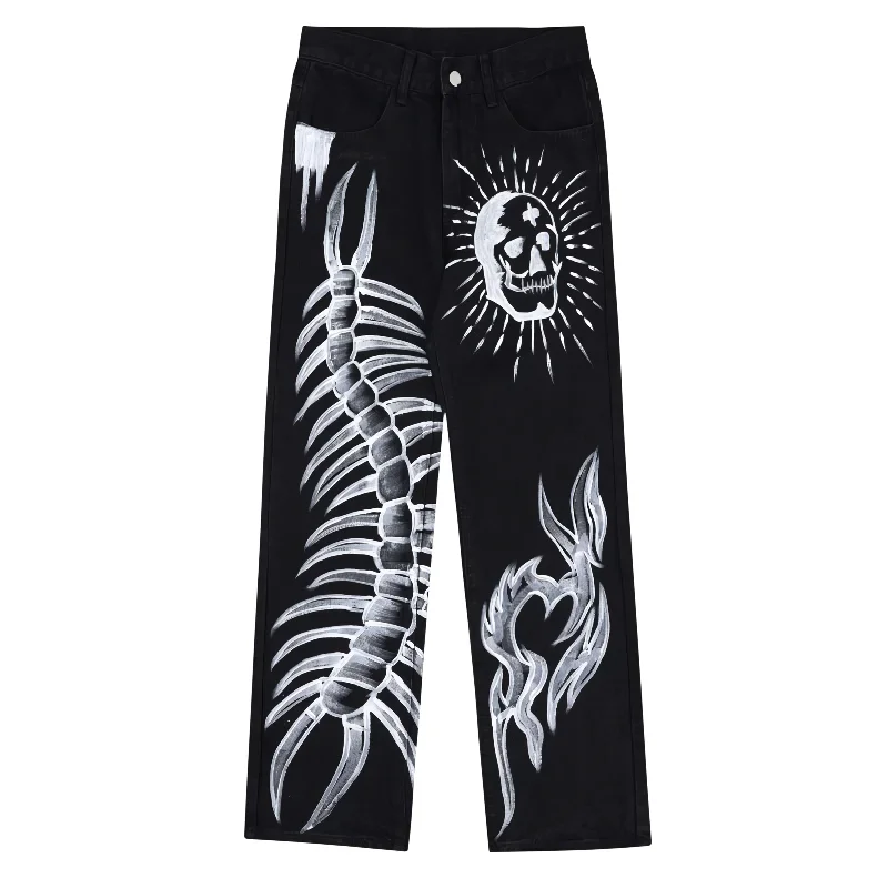 Black Skeletal Graffiti Jeans