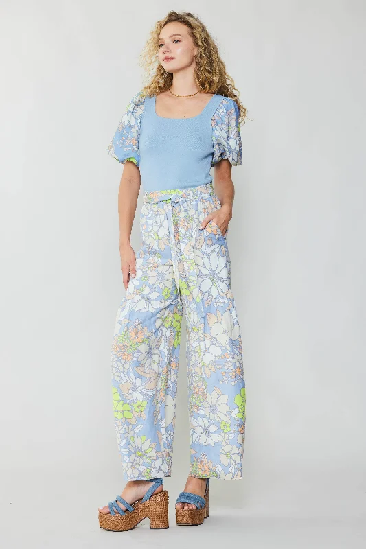 Linen Blend Floral Pants