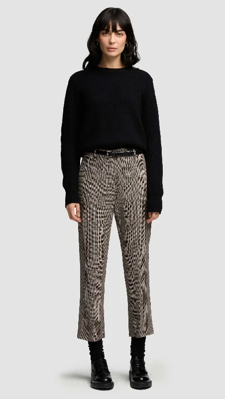 Cropped Straight Leg Trouser in Wool | Plaid Houndstooth