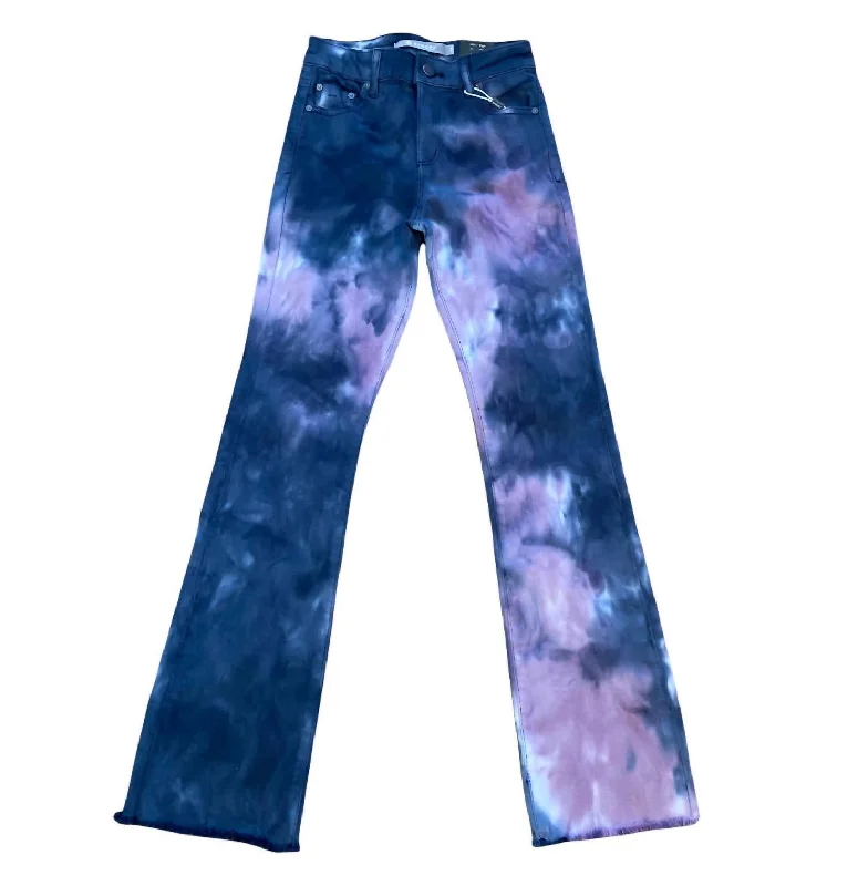 Kids Tie Dye High Rise Bootcut Jeans In Blue