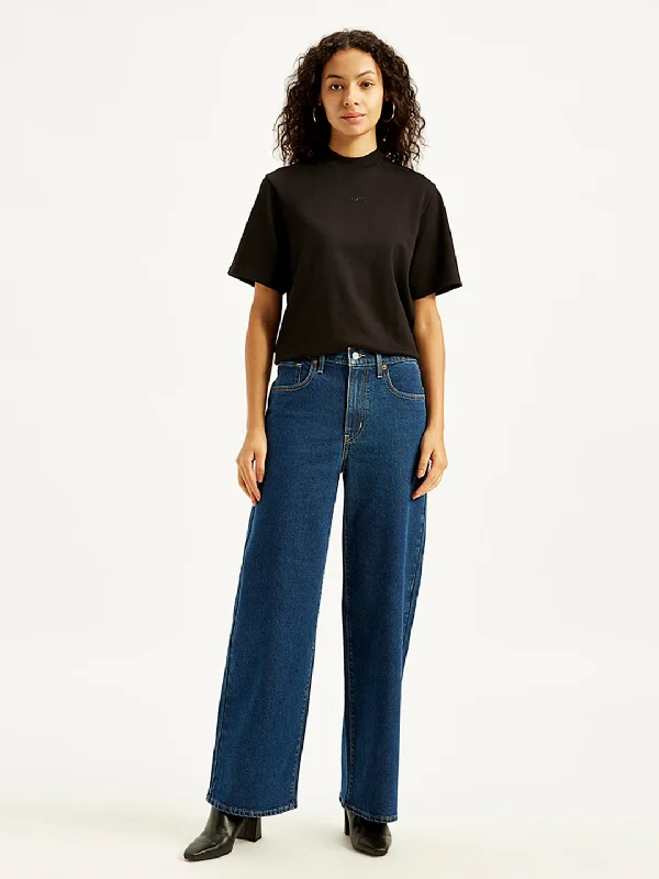 Women's High Rise Wide Leg Fit Navy Jeans