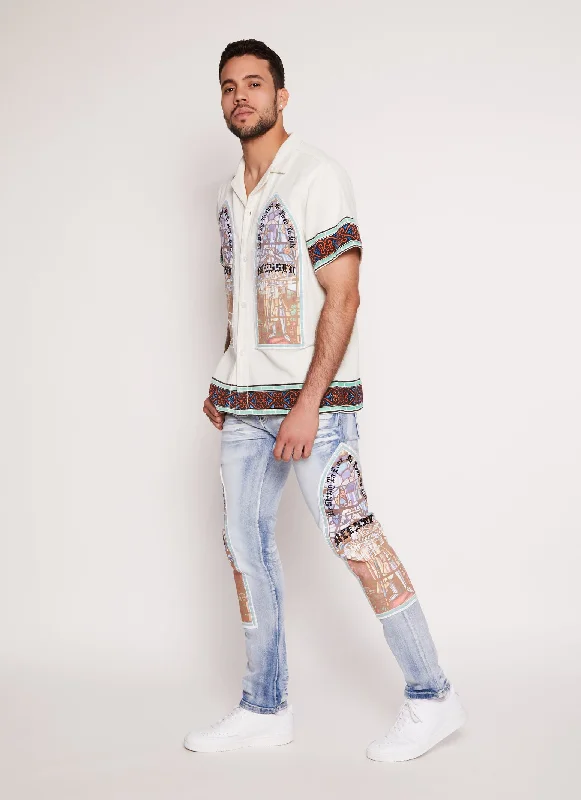 Stain Glass Graphic Patch Skinny Jeans