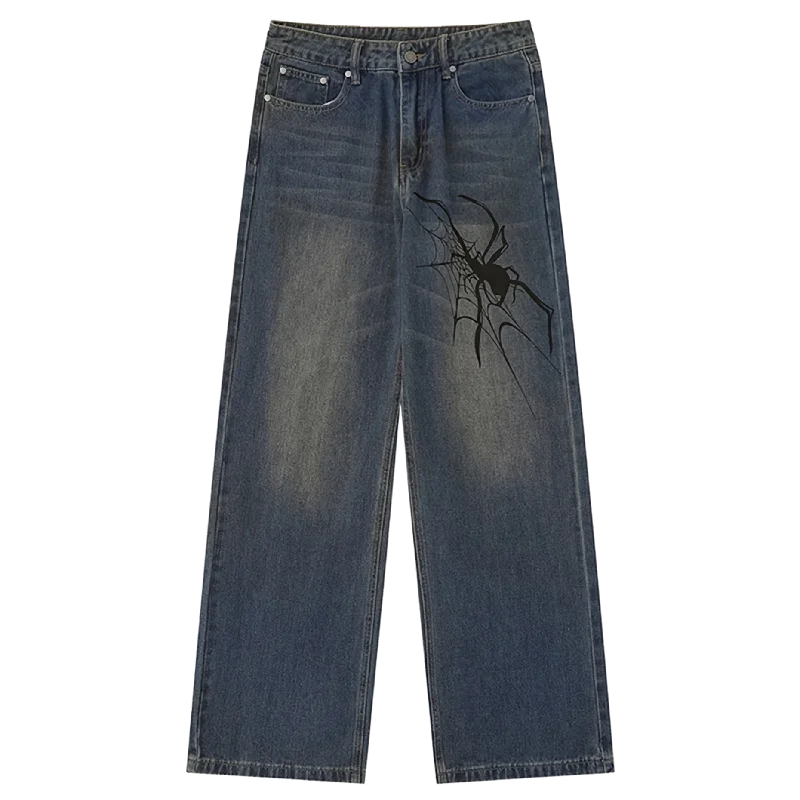 Spider Print Wide-Leg Jeans