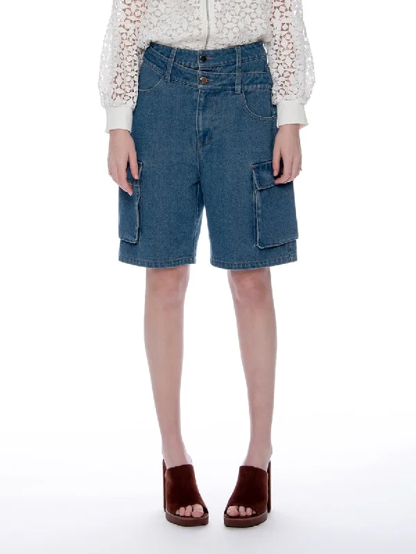 Double Button Cargo Denim Short Pants