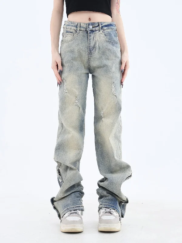 Washed Jeans With Side Zippers