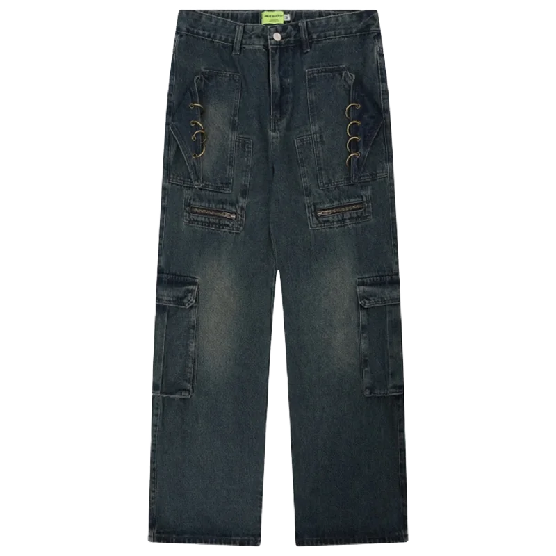 Dark Denim Utility Cargo Jeans