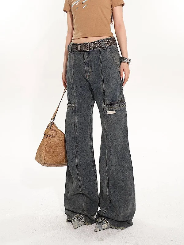 Full-Length Washed And Distressed Straight-Leg Jeans