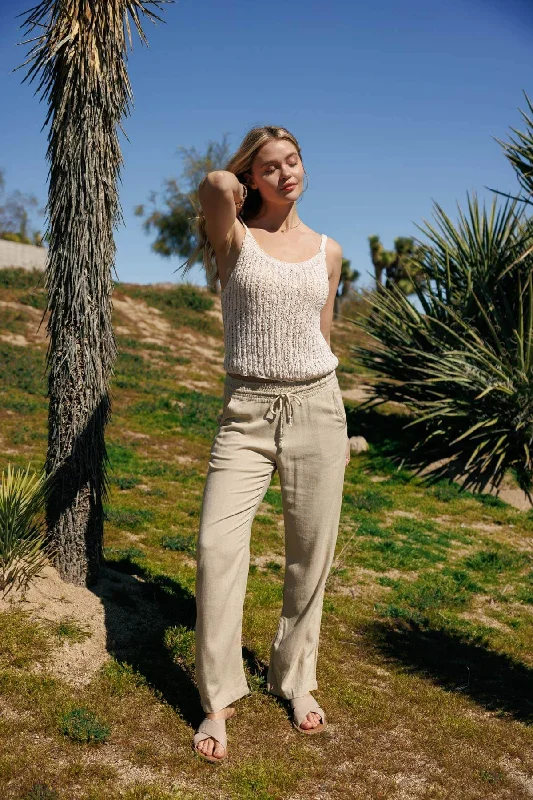 High Waist Relaxed Lounge Beach Pants - Oatmeal