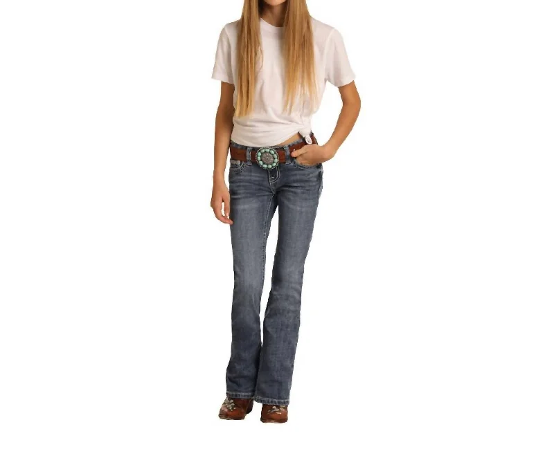 Kid's Cowgirl Girls Bootcut Jeans In Medium Wash