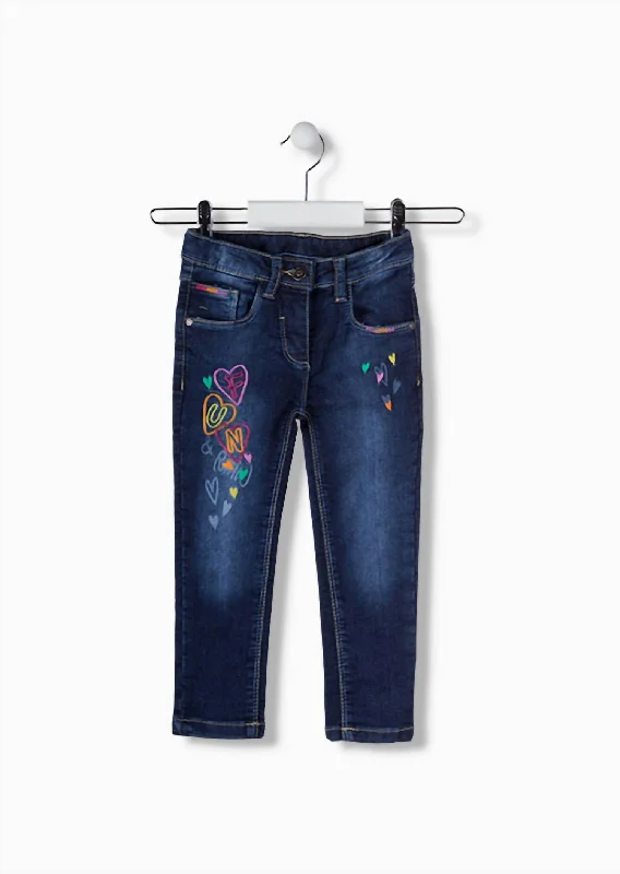 Girls Embroideried Jeans In Medium Blue