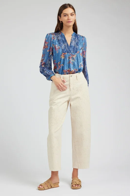 Embroidered Barrel Leg Pant