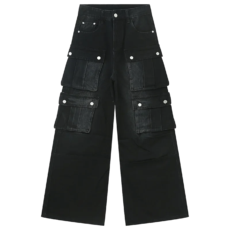 Black Multi-Pocket Cargo Jeans