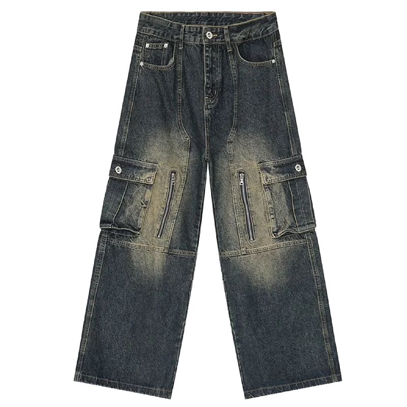 Faded Cargo Wide-Leg Jeans