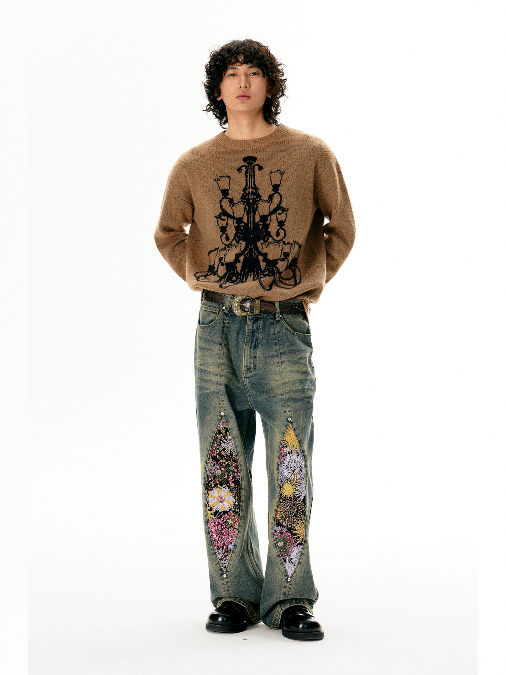 Vintage Firework Distressed Jeans With Relaxed Straight Fit