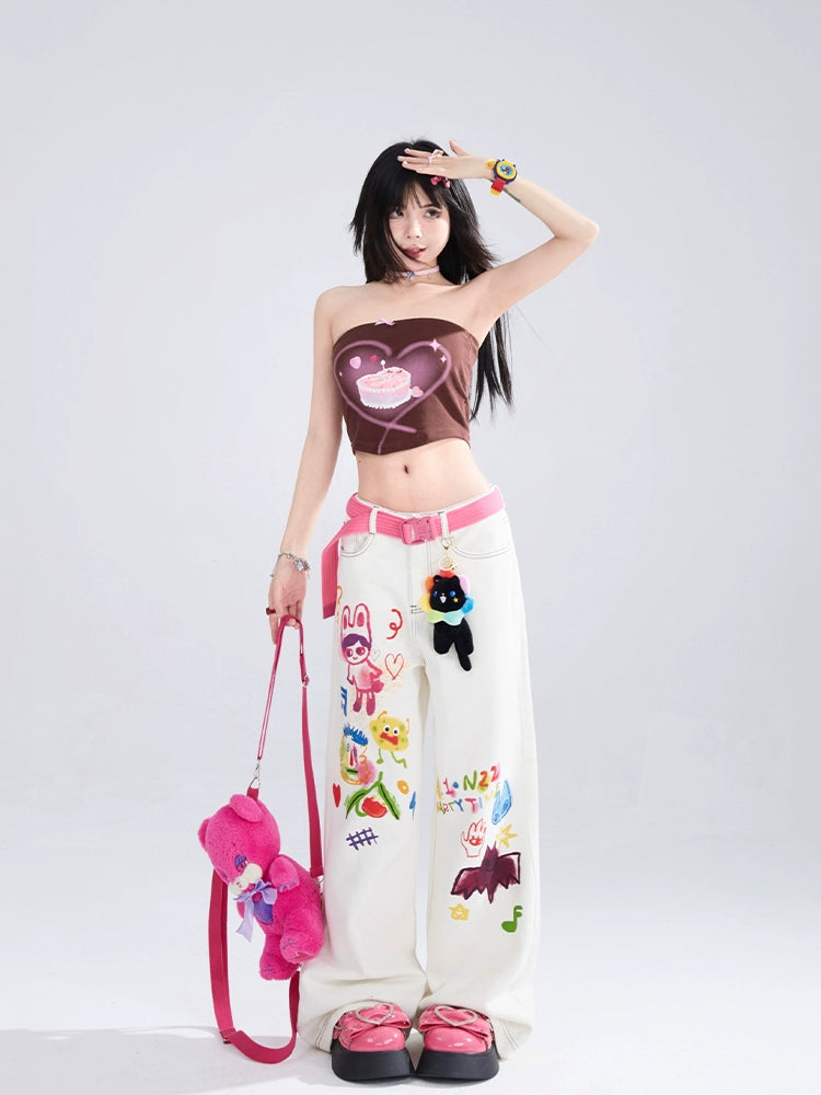 11SH97 Playful Graffiti Wide-Leg Jeans