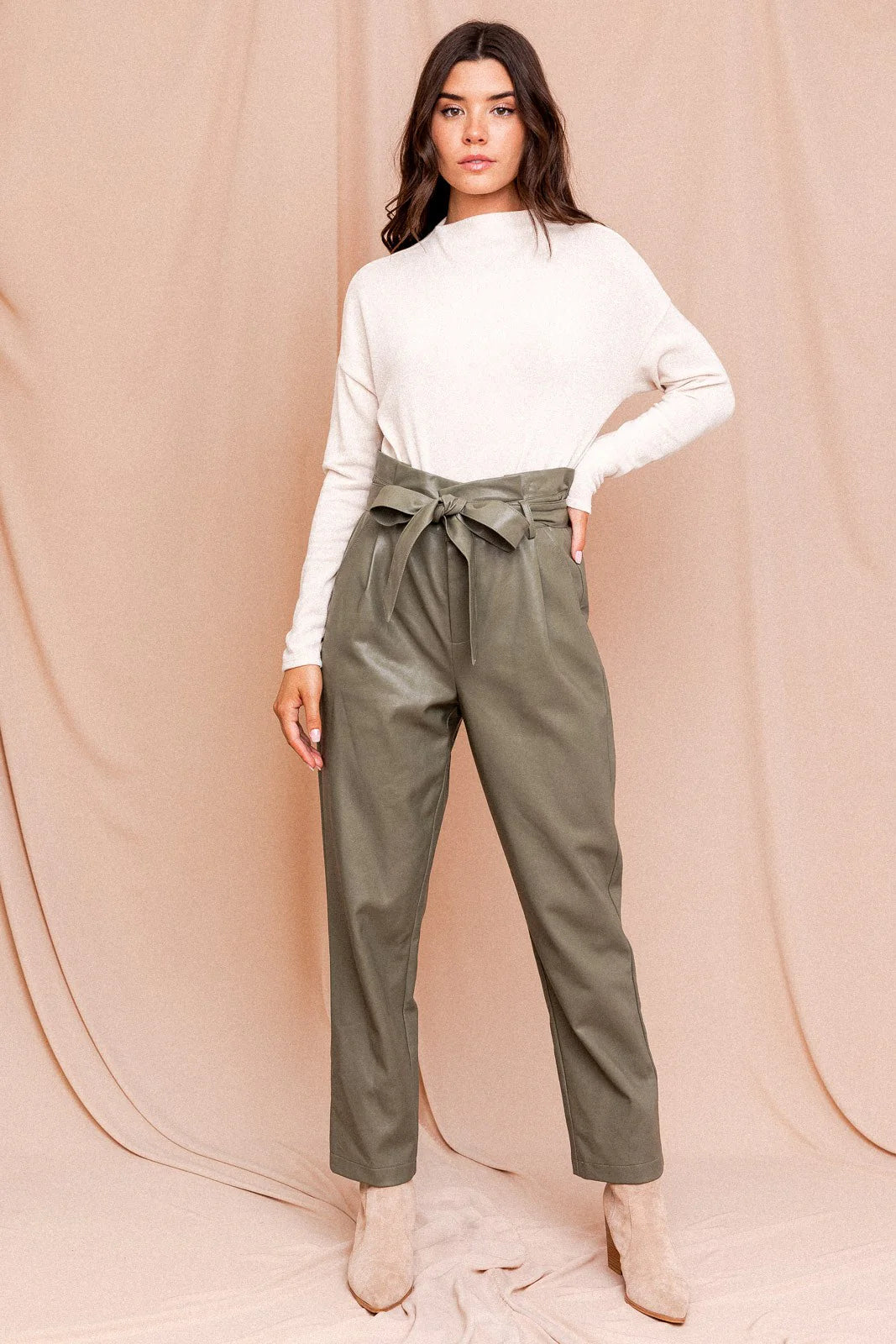 Paperbag High Waist Belted Vegan Trousers