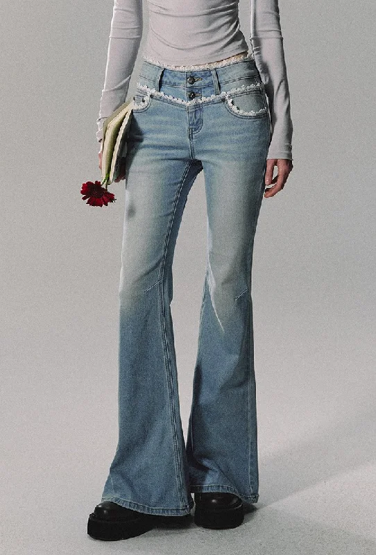 Lace Trim Flare Jeans