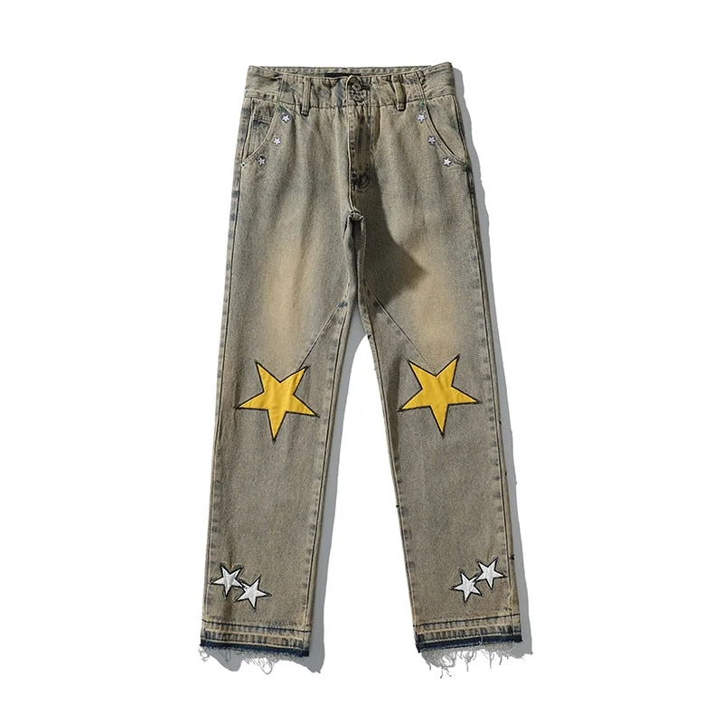 Celestial Studded Grunge Denim Jeans