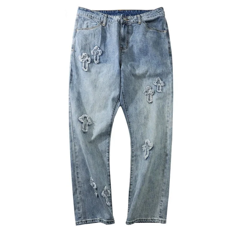 Light Blue Mushroom Patch Jeans