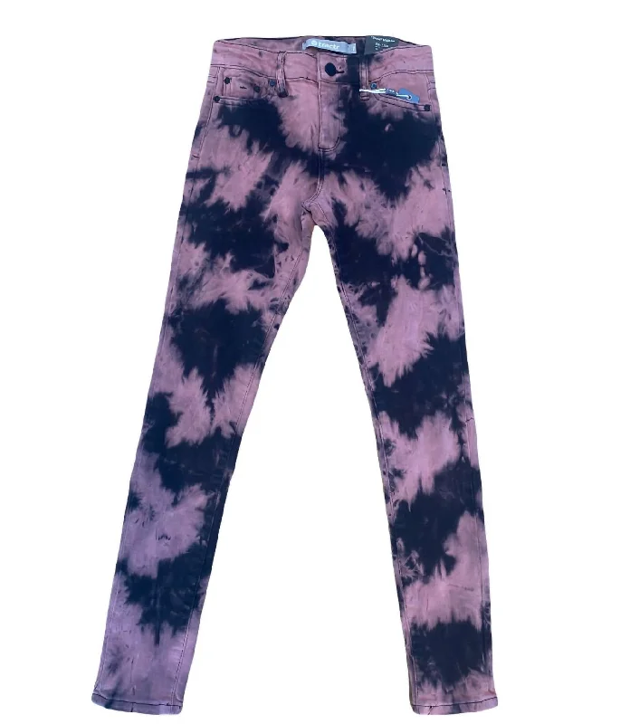 Kids Mid Rise Tie Dye Skinny Jeans In Purple