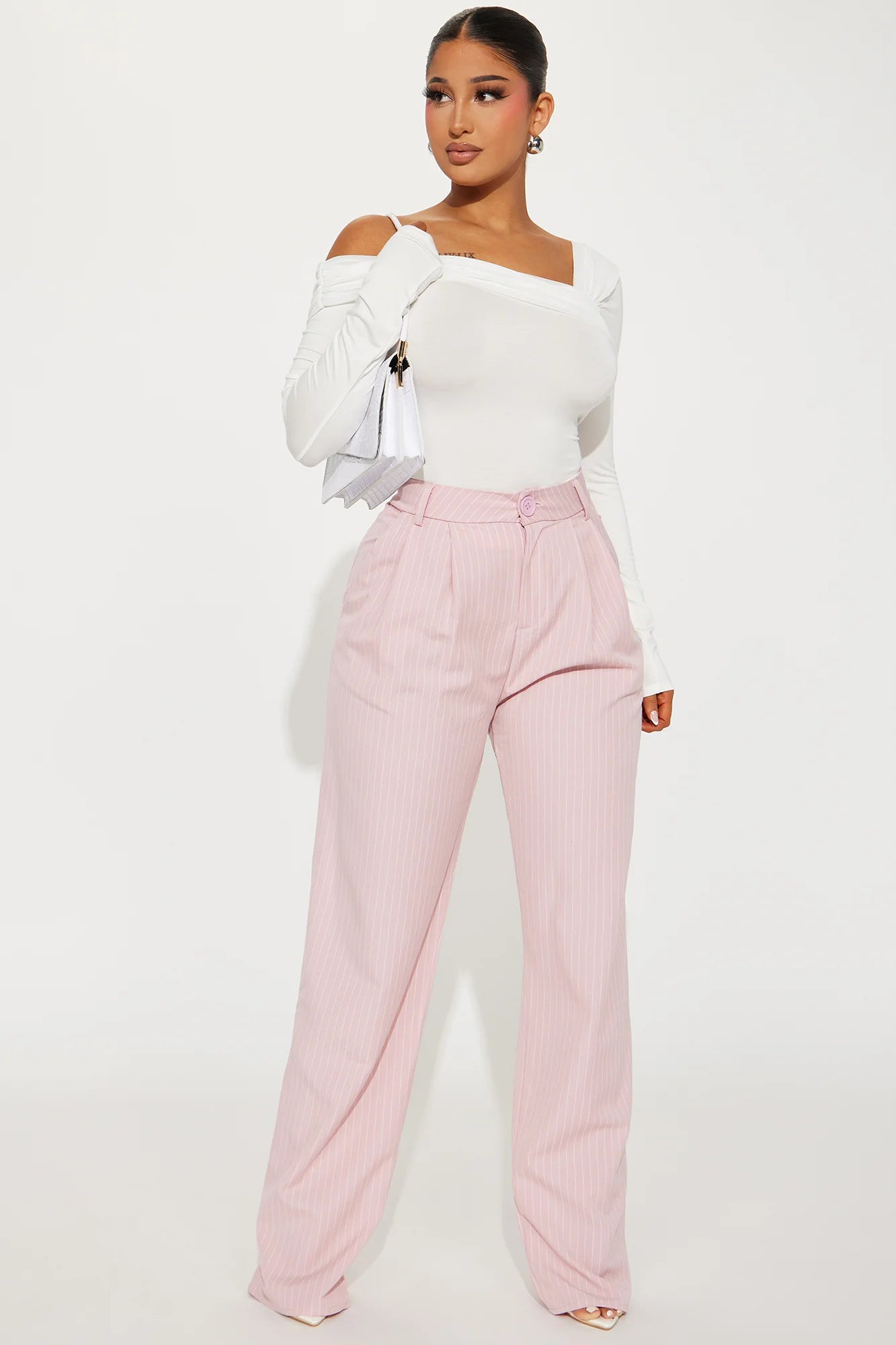 High-Waisted Pinstripe Wide Leg Trousers