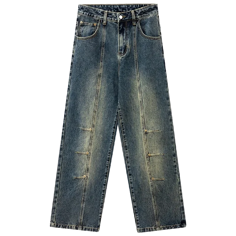 Vintage-Inspired Wide-Leg Denim Jeans with Front Seam Detail