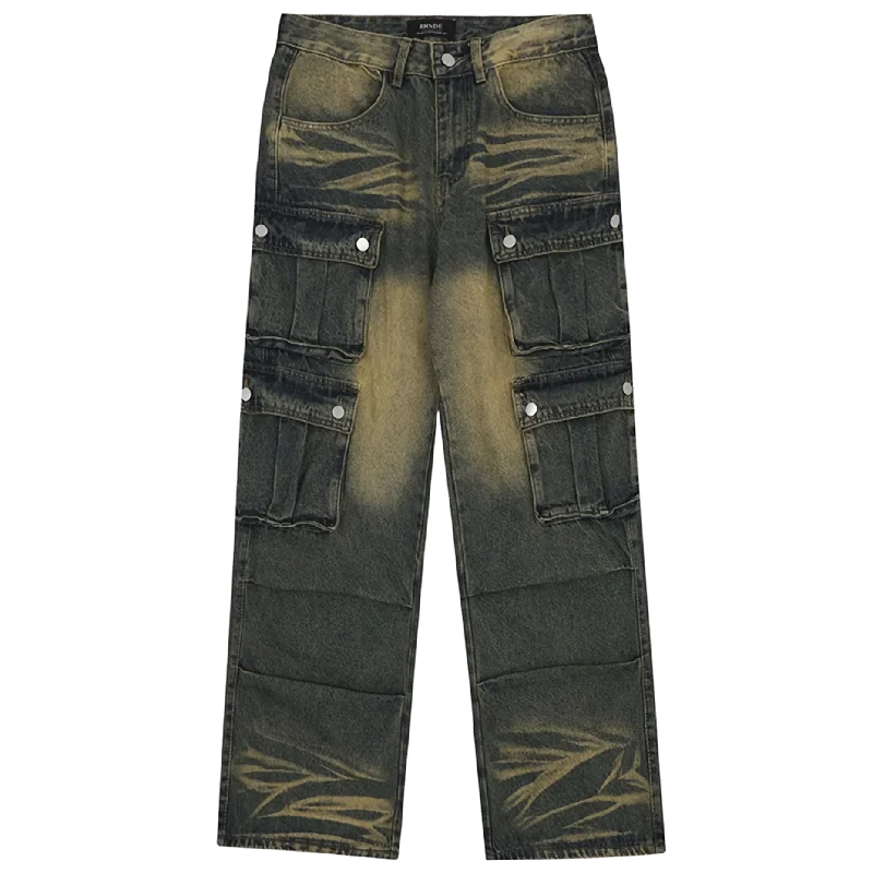 Distressed Cargo Denim Wide-leg Jeans