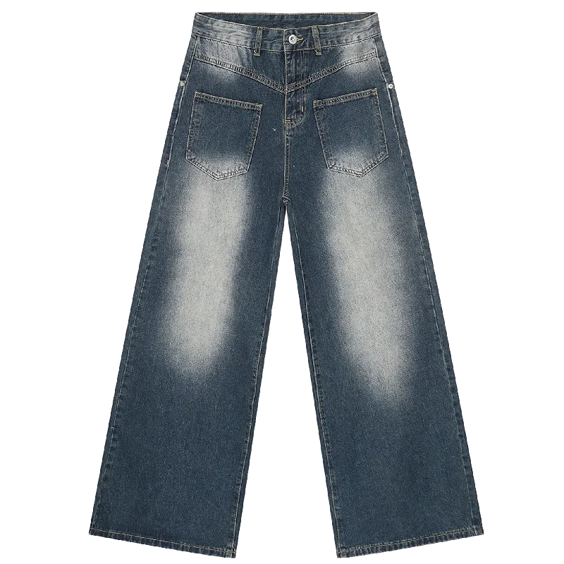 Reverse Pocket Vintage Faded Straight-Leg Jeans