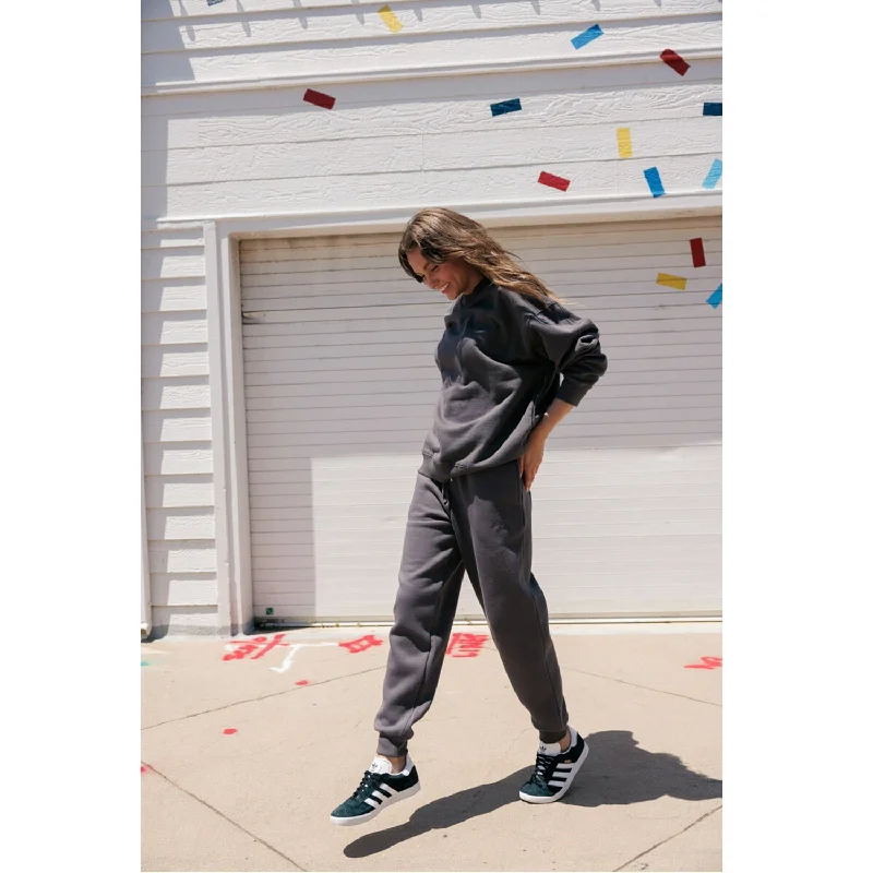 High Waisted Jogger Sweatpants With Los Angeles Embroidery - Charcoal