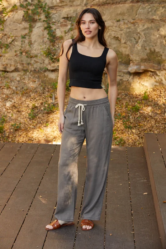 High Waist Relaxed Lounge Beach Pants - Grey