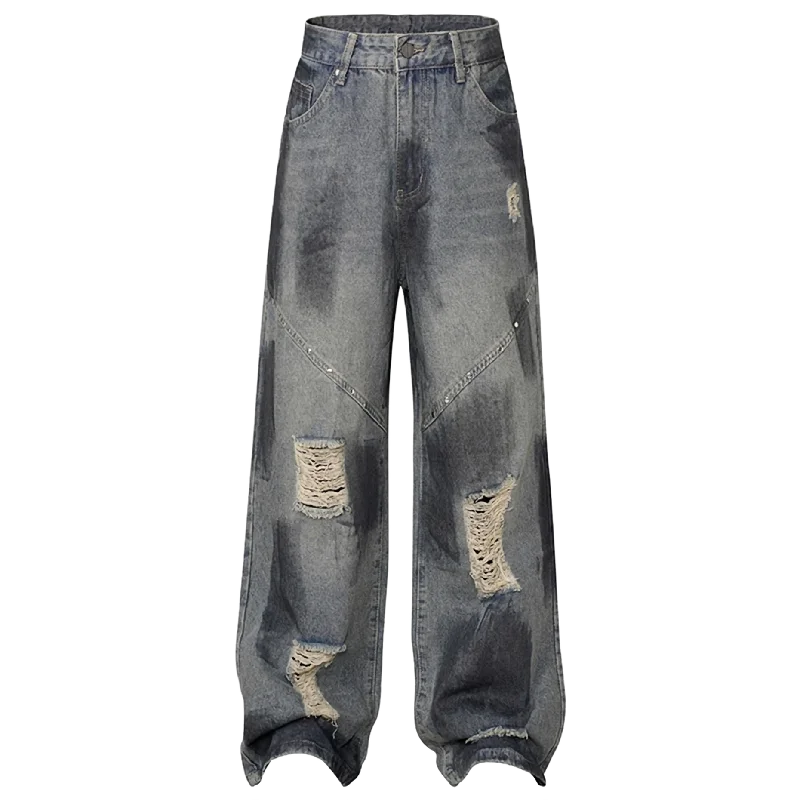 Distressed Ombre Wide-leg Jeans