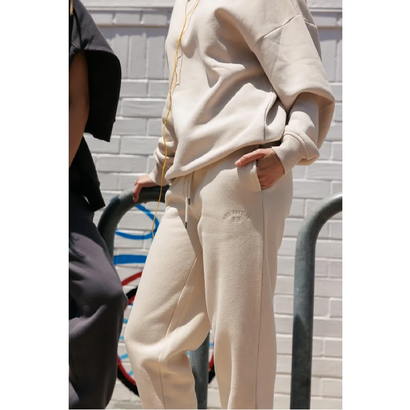 High Waisted Jogger Sweatpants With Los Angeles Embroidery - Oatmeal