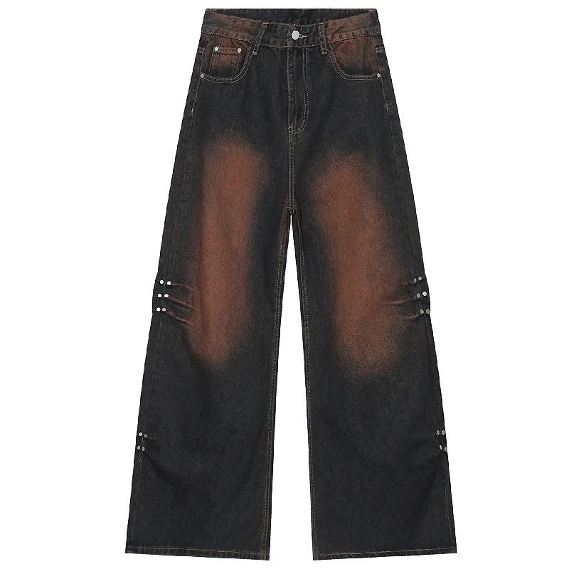 Copper Patina Sweep-Leg Riveted Denim Jeans