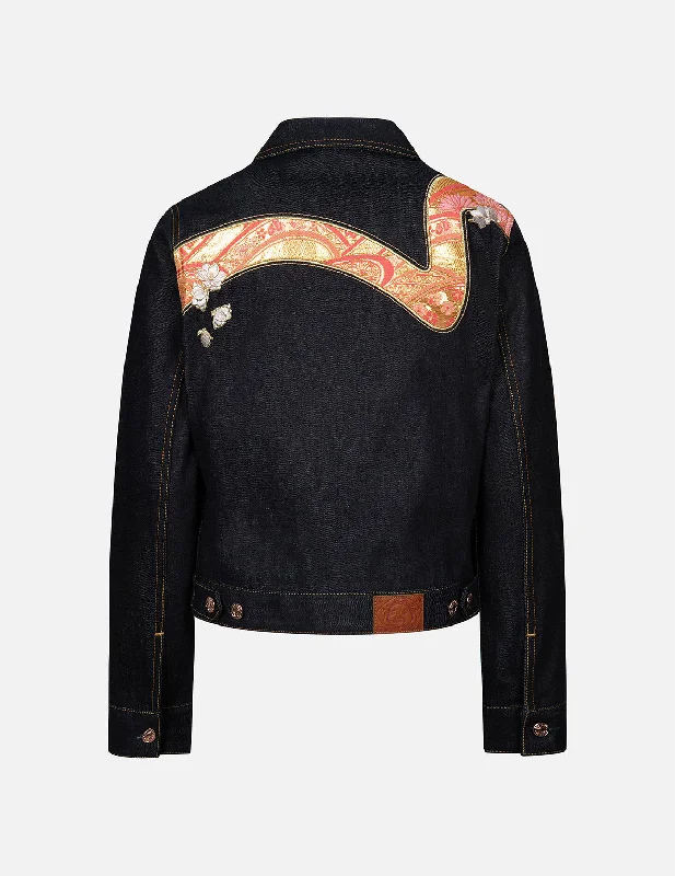 Brocade Seagull and Daicock  Appliqué Regular Fit Denim Jacket