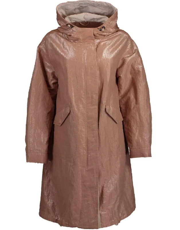 Long Metallic Taffeta Hooded Jacket