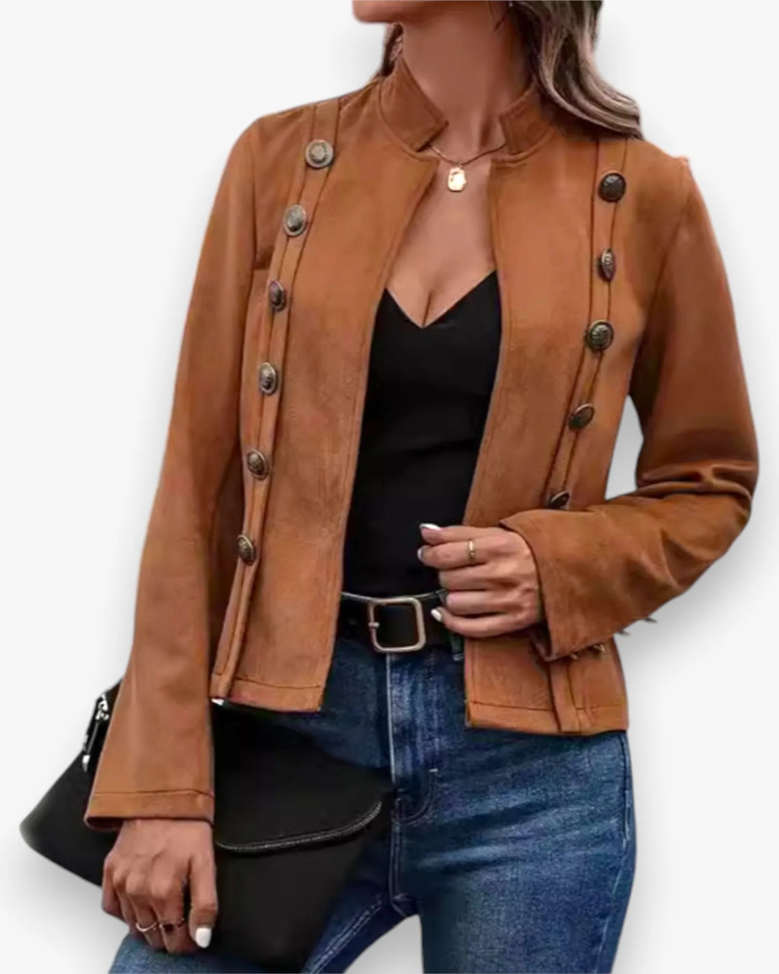 Women's Double-Breasted Suede Coat - Retro Style Jacket