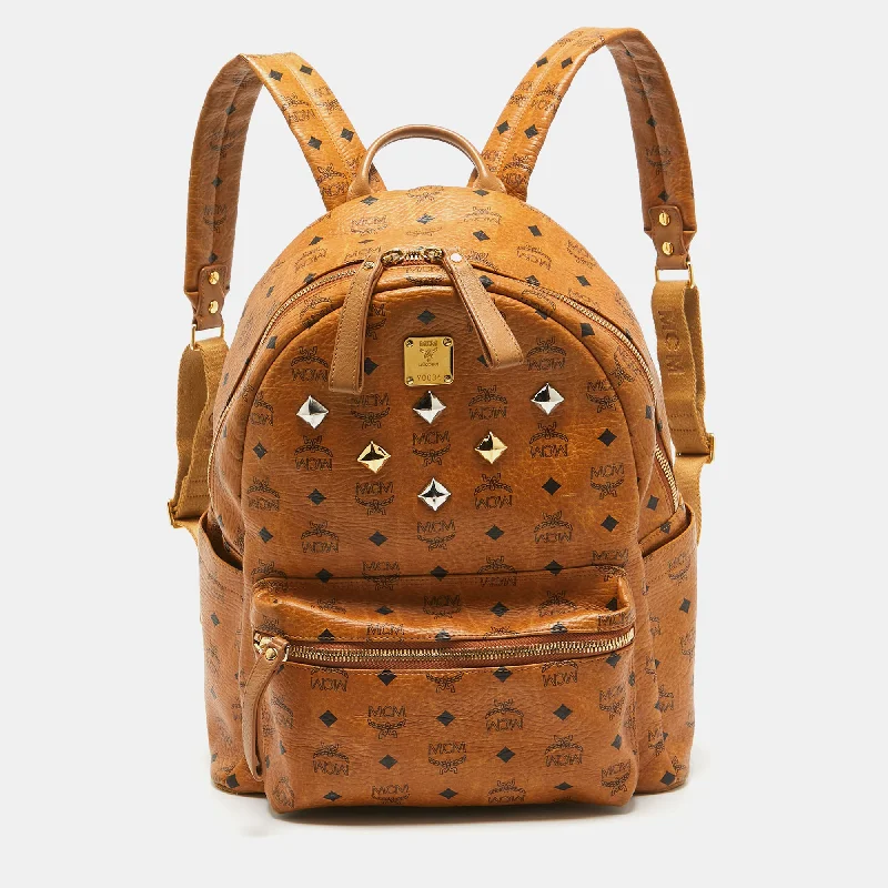 Mcm Cognac Visetos Coated Canvas Medium Studded Stark Backpack