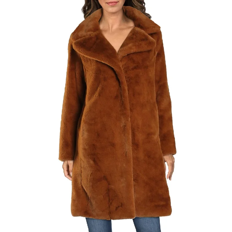 Avec Les Filles Women’s Mid-Length Faux Fur Coat with Notch Lapel