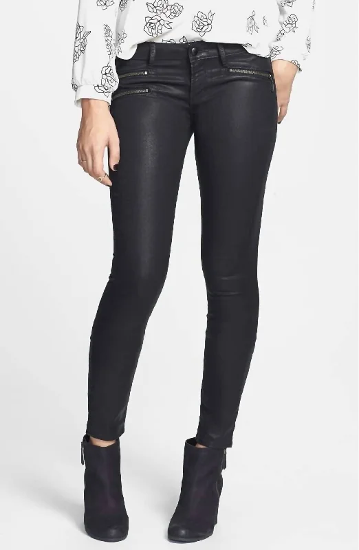 Mya Zipper Detail Waxed Coated Skinny Jeans In Black