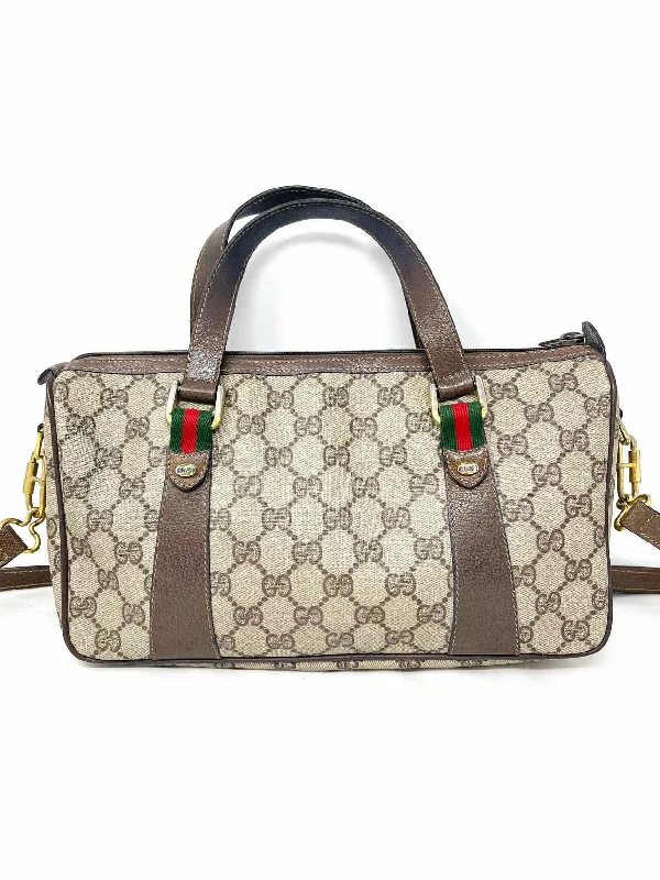 Gucci Beige Signature Coated Canvas Vintage Designer Satchel