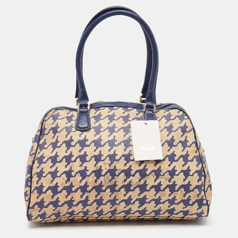 Alviero Martini 1A Classe Blue/beige Pattern Print Coated Canvas Satchel