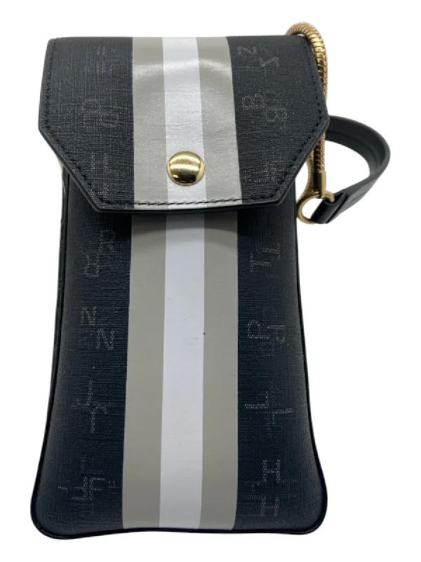 India Hicks Black & Gray Coated Canvas Stripe Snap Crossbody Chain Strap Bag