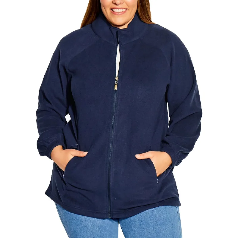 Avenue Womens Plus Long Sleeves Zip Front Fleece Jacket