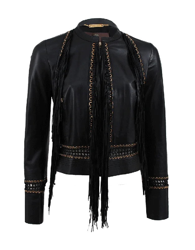 Long Sleeve Fringe Leather Jacket