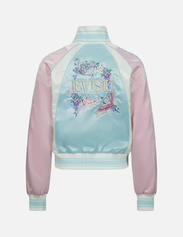 Cranes and Floral Embroidery Fashion Fit Souvenir Jacket