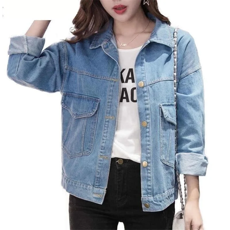 Women's Vintage Long Sleeve Loose Denim Jeans Basic Coat Jackets