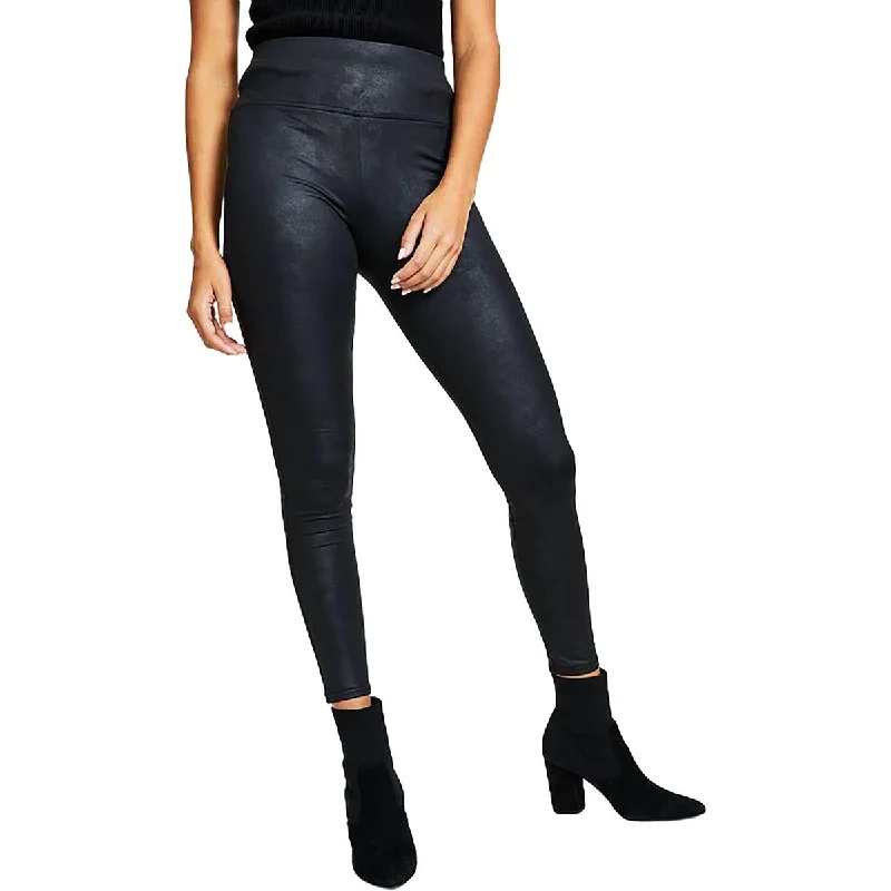 Bar III Womens Petites Coated High Waist Leggings