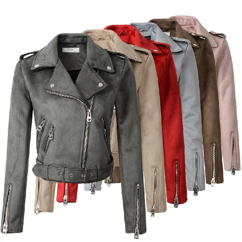 Women's Autumn Winter Matte Suede Faux Leather Motorcycle Coat Jackets