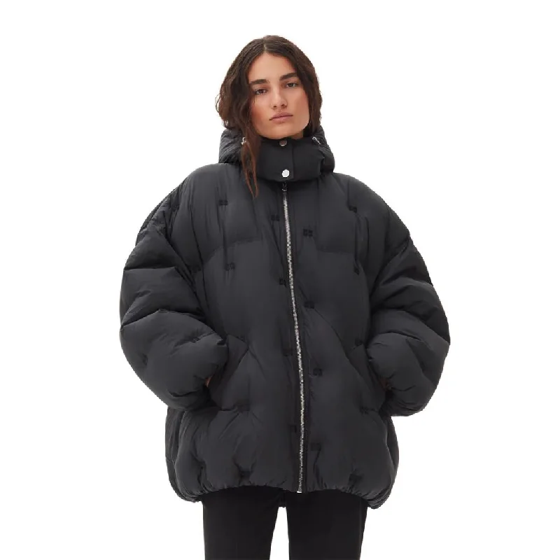 Nylon Tech Puffer Midi Jacket (Black)