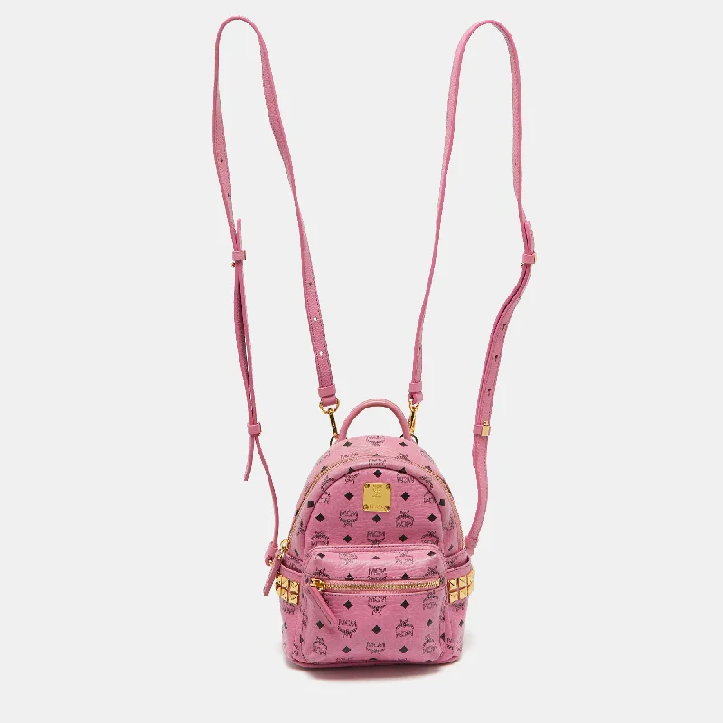 Mcm Pink Visetos Coated Canvas And Leather Mini Studded Stark Bebe Boo Backpack